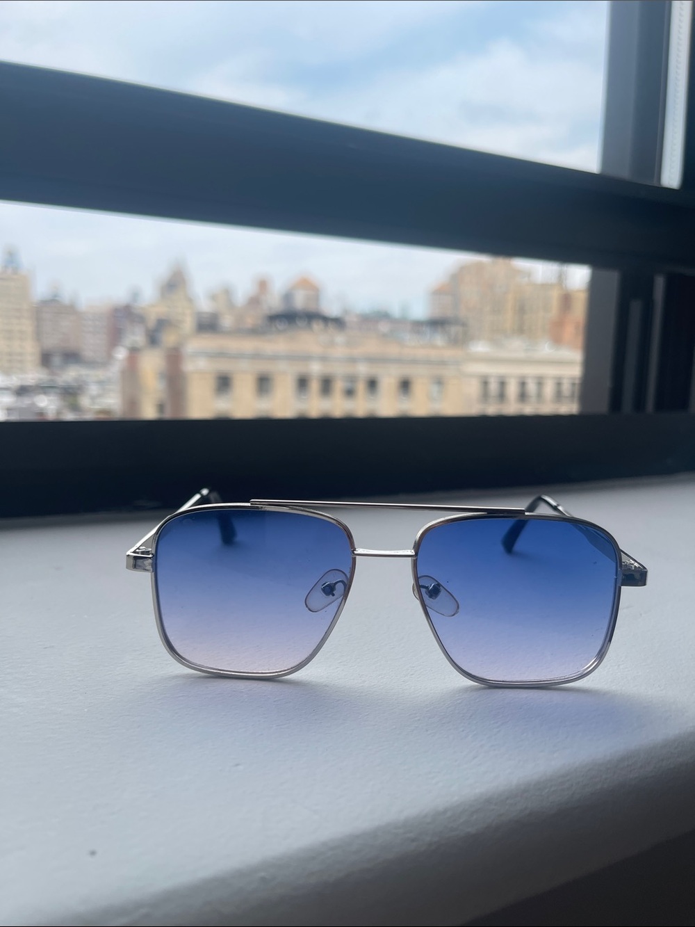 John Varvatos ? Not sure Silver Frame Sunglasses with Blue Gradient Lenses